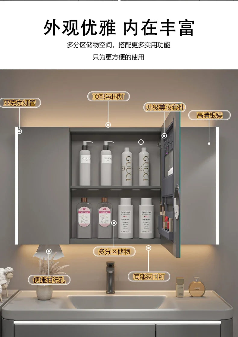 Bathroom Mirror Cabinet, Modern Solid Wood